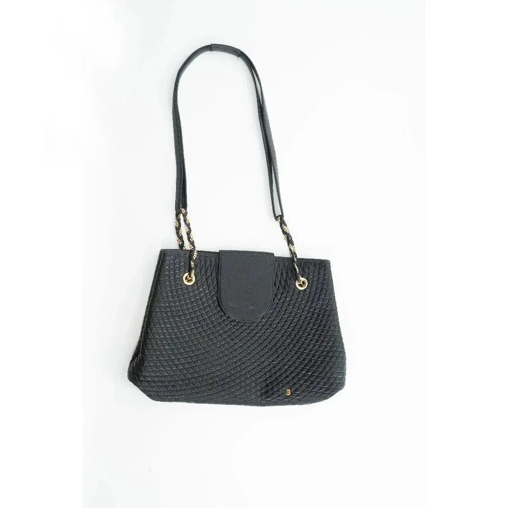 Bally Vintage Black Lamb Leather Shoulder Bag Made In Italy Diamond Quilted